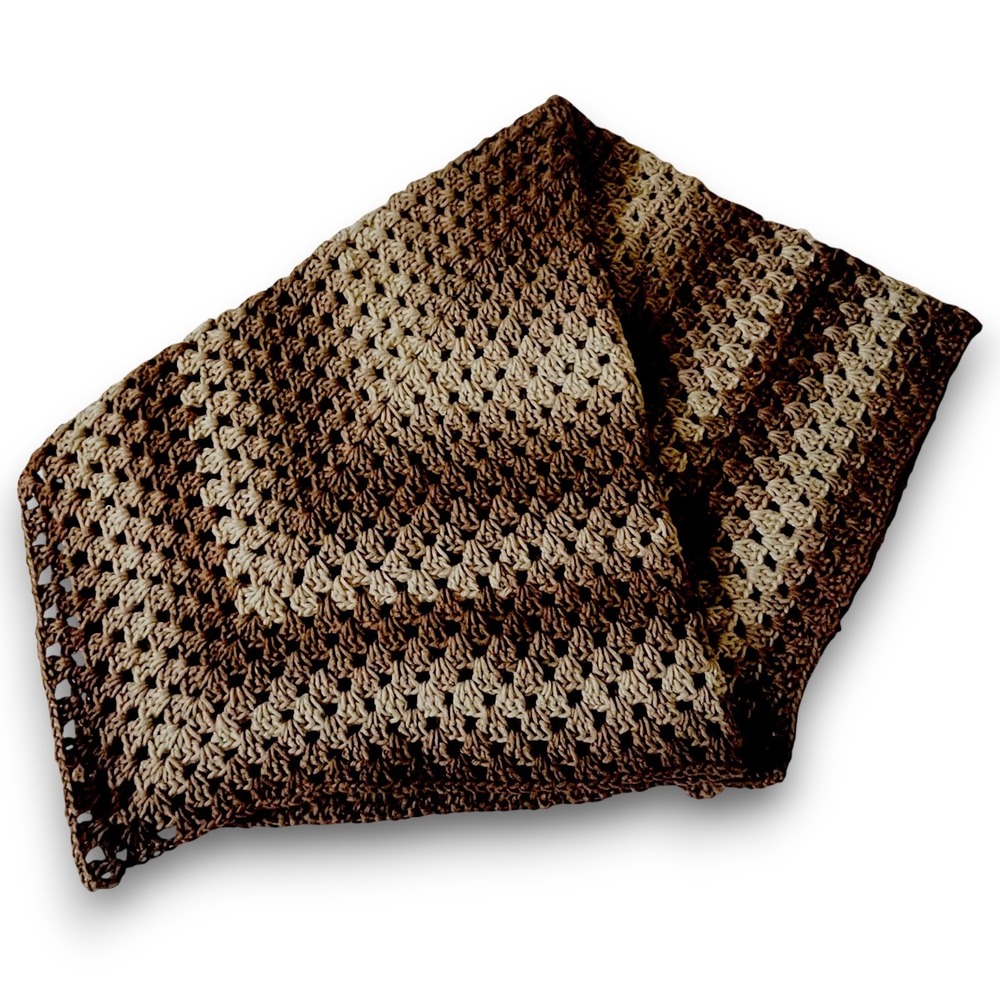 Hand Crocheted Blanket Baby Lap Afghan Brown Shades 36"x36"‎ NWOT